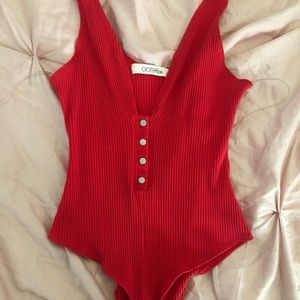 Red Bodysuit with Buttons